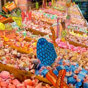 Mounds of different flavored saltwater taffy