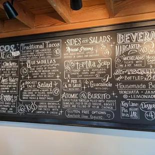 a menu on a blackboard