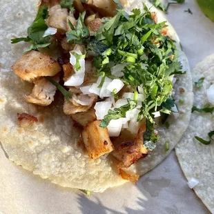 I try not to eat much pork anymore but will always come back here for these pork belly tacos