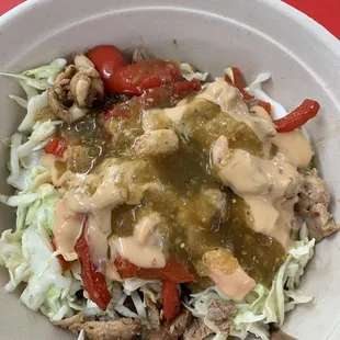 This was the burrito bowl before I decided that the chicken was horrid and had to go.