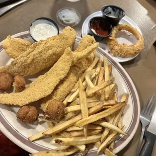 Fried catfish with fries