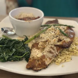 Fish Market Redfish with Sauteed Spinach and Red Beans and Rice