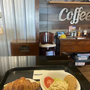 Egg and cheese croissant and a chicken salad.