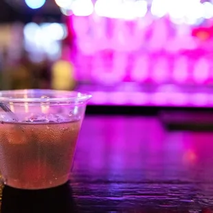 a drink in a plastic cup