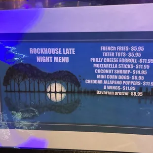 Late night menu of yummidelious snacks