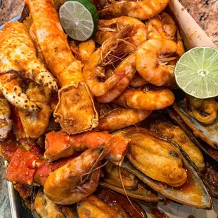 Seafood boil - shrimp, mussels, clams, crawfish, king crab legs, snow crab legs