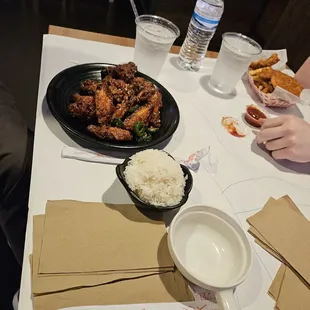 Honey crisp chicken with side of rice