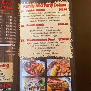 a menu for a family and party dinner