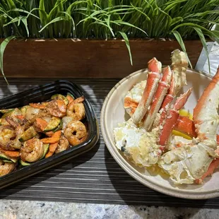 Rockin Shrimp Plate, 1 lb. Alaskan King Crab Legs and 1/2 lb. Dungeness