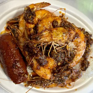 Lunch shrimp special with sausage