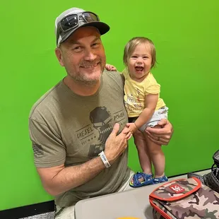 Party room has a perfect green screen.