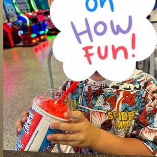 Game room is pretty expensive and games go so fast so it's kinda a waste of money. But slushies are pricey but good. Kids have fun here.