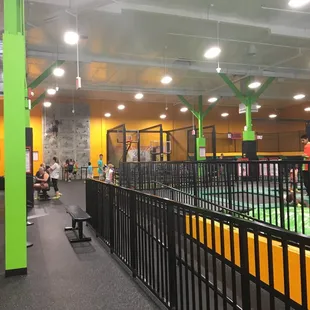 Rock wall climbing, dodgeball, area for small kids...lounge areas!