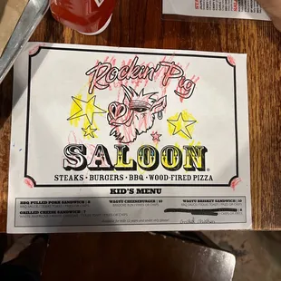 Kids menu + my sons beautiful drawing