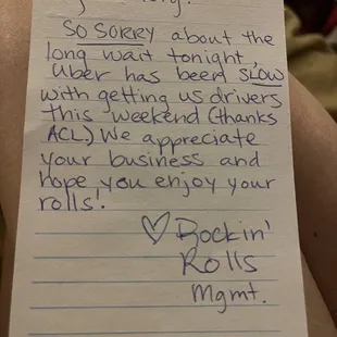 Nice note from Management