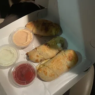more rolls and dipping sauces (i got one of each sauce my favorite was the chipotle ranch)
