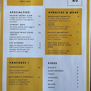 Breakfast menu as of 12/2023