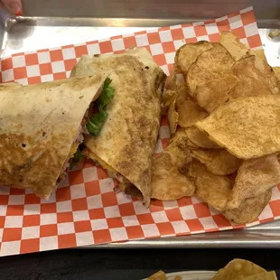 Chicken ranch wrap with homemade potato chips