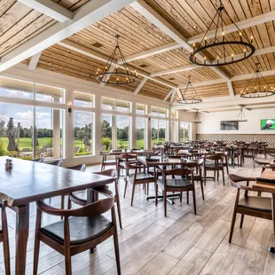 The dining room overlooks the greens at Forest Ridge Golf Club.