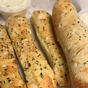a variety of breadsticks