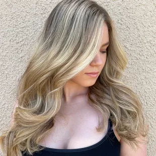 Hair by JOJO  Balayage &amp; baby lights for a bright blonde with seamless grow out  Low maintenance  Haircut , olaplex treatment &amp; style