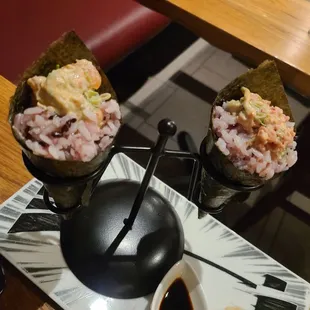 Handrolls - spicy tuna and spicy salmon