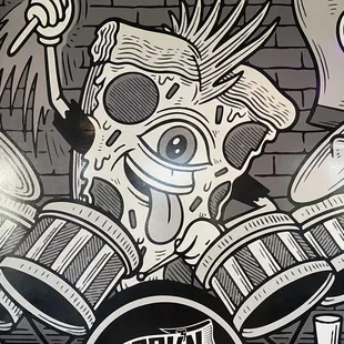 a skull playing drums
