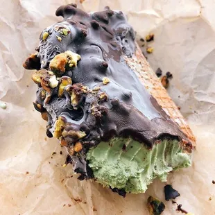 VEGAN MATCHA ice cream taco, DARK chocolate, PITACHIO topping