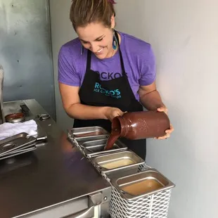 Setting up the taco cart with all the available dips (milk, dark, white chocolate and peanut butter.)