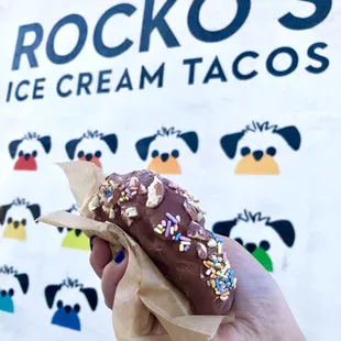Regular size split taco (mint chip + cookies n cream) dipped in milk choco &amp; sprinkles + almonds