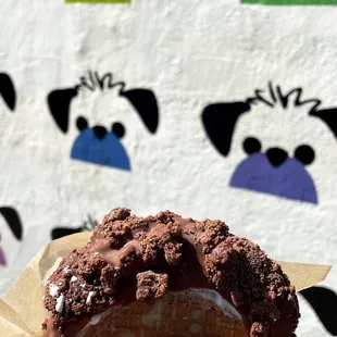 Small taco with milk chocolate dip and homemade Oreo topping