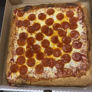 A Sicilian pepperoni pizza