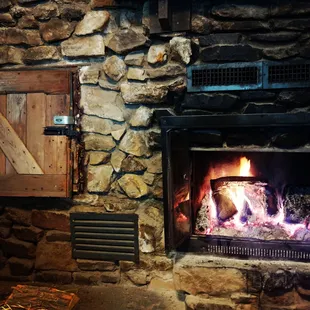 a fire in a fireplace