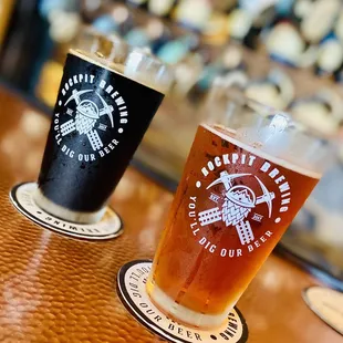 Milk stout (left) and road rash (strawberry cider -right)