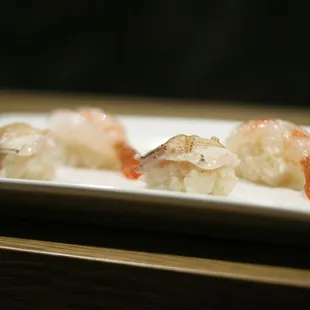 Black Cod Sushi (Charcoal Aburi), Sweet Shrimp Sushi (2 pieces each)