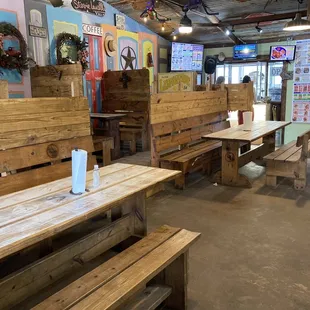Indoors. I immediately smelled fantastic BBQ!