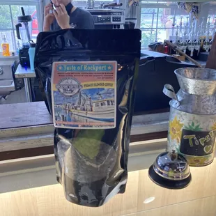 I bought a pound of coffee beans. The Taste of Rockport flavor. They ground the beans for me.