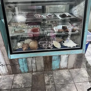 a display case of baked goods
