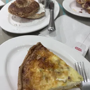 Everything bagel with cream cheese and bacon, cheddar, jalapeño quiche. Amazing!