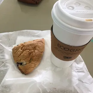 Blueberry scone and latte