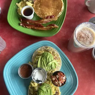 Avo egg tacos Ricotta pancakes