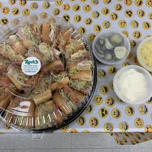 Small hoagie tray -- ham &amp; cheese, turkey &amp; cheese, tuna &amp; cheese and Italian with condiments on the side