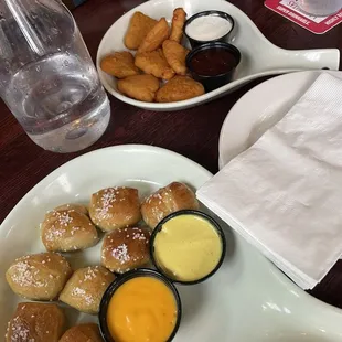 Pretzel bites and fried mac and cheese