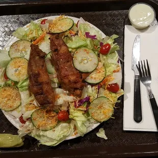 a plate of food with a fork and knife