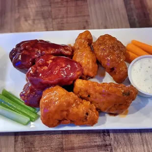 chicken wings, carrots and celery