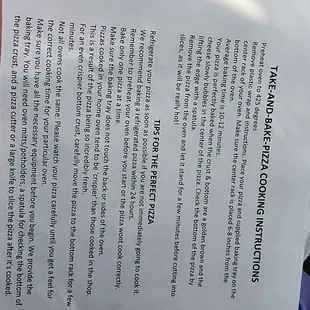 Take and bake instructions