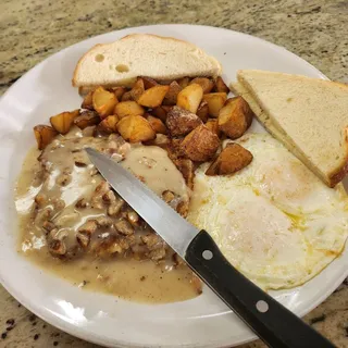 Country Fried Steak and Gravy 2 Egg Breakfast