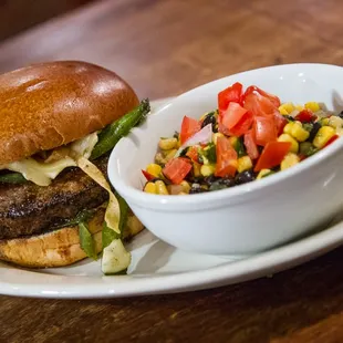 Santa Fe Burger with Black Bean and Corn Salad