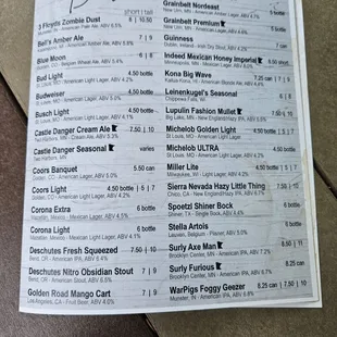 a menu for a restaurant