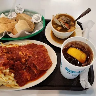 Veal Parmesan with Macaroni &amp; Seafood Gumbo